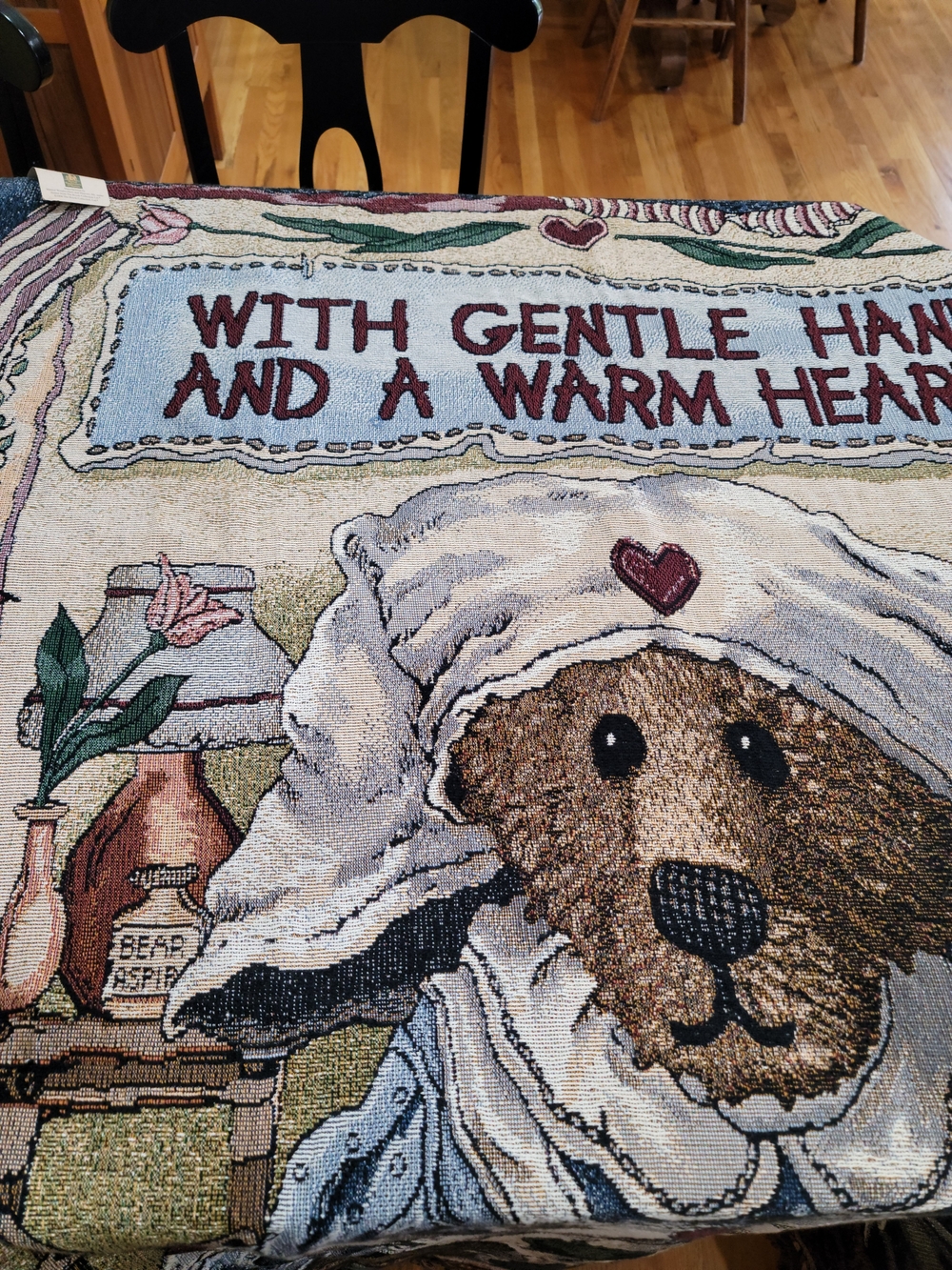 Vintage Boyds Bears Tapestry Throw Blanket Nurse Clara Gentle Hands Warm Heart